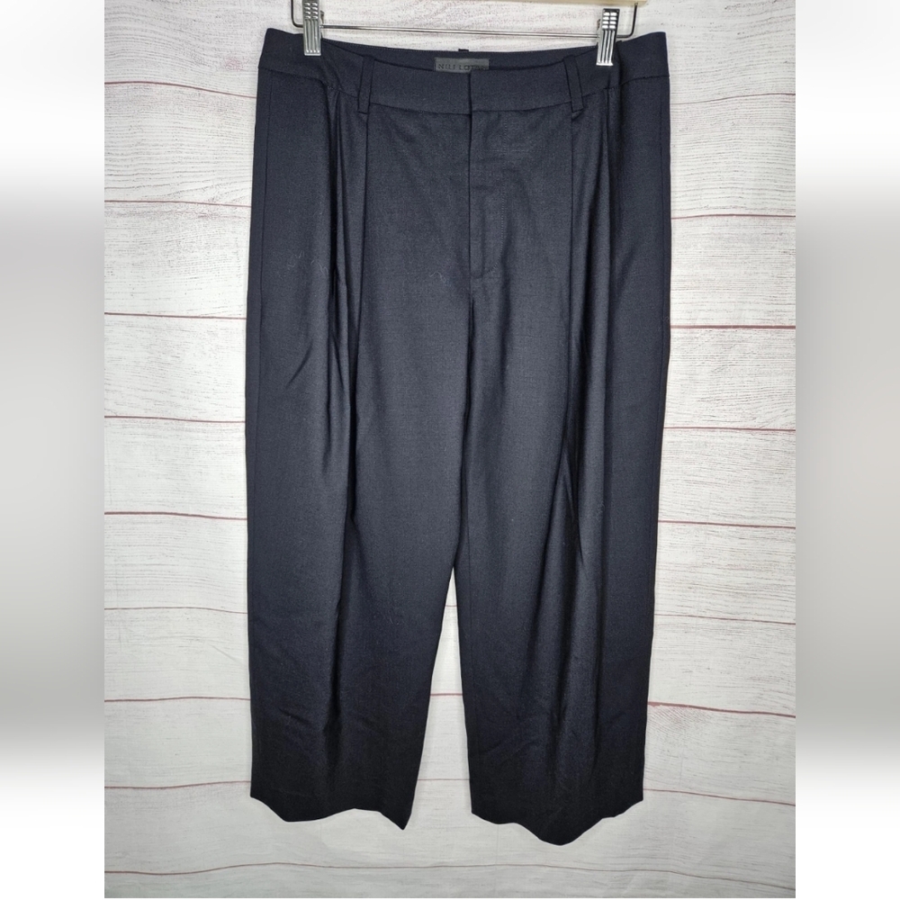Womens Nili Lotan Virgin Wool Trousers Pleated Baggy Pants High Rise Navy Size 6